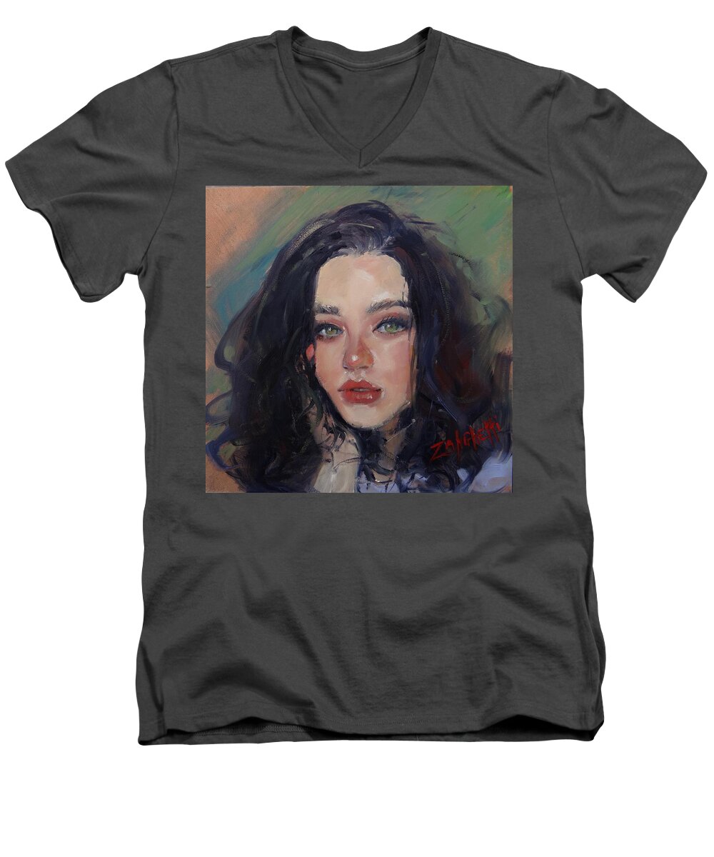 Portrait Men's V-Neck T-Shirt featuring the painting Portrait Demo two by Laura Lee Zanghetti