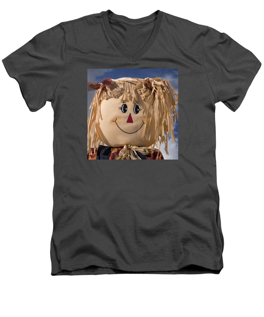 Scarecrow Men's V-Neck T-Shirt featuring the photograph Portrait of a Rag Doll Scarecrow by Phil Cardamone