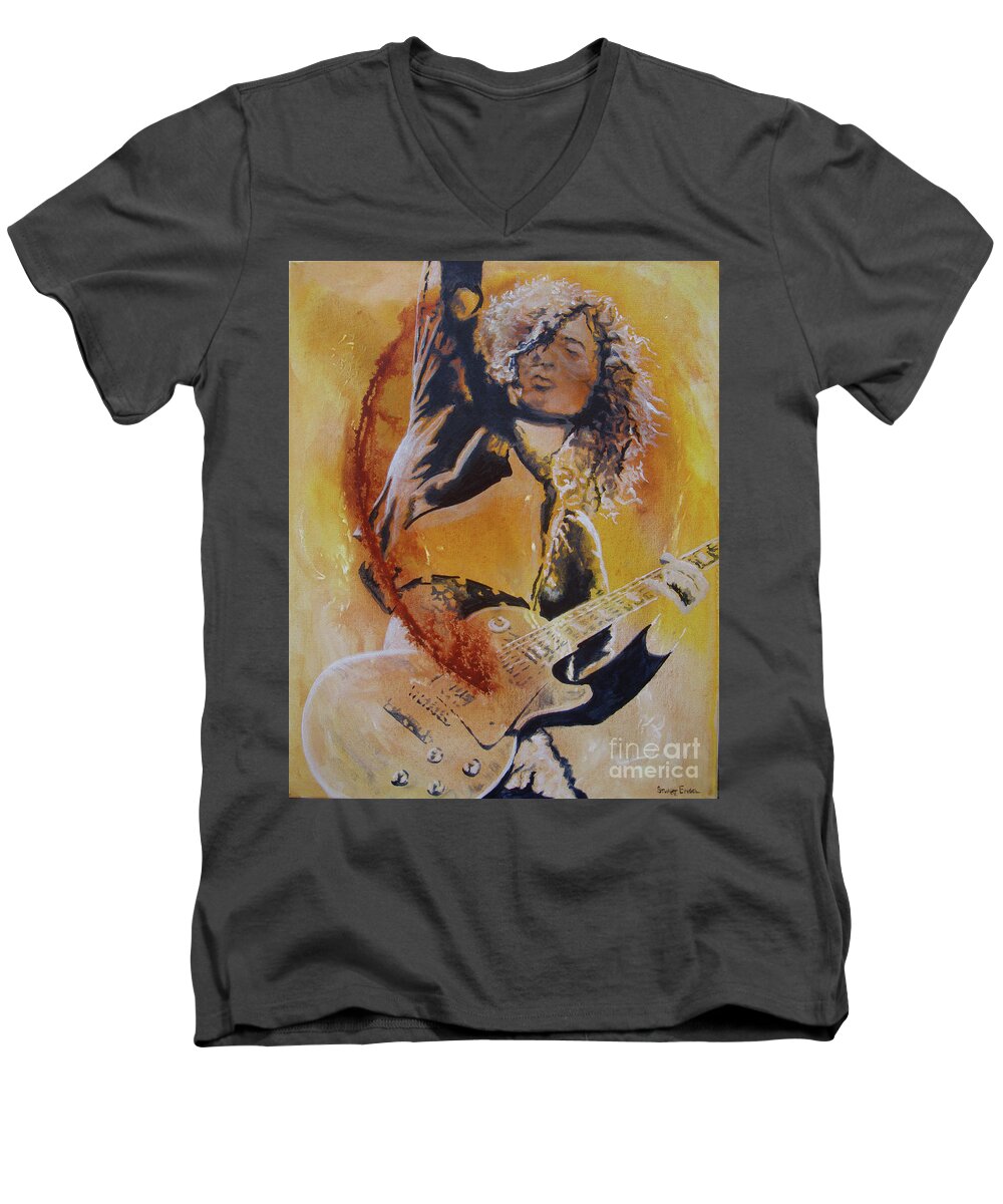 Led Zeppelin Men's V-Neck T-Shirt featuring the painting Power Chord by Stuart Engel