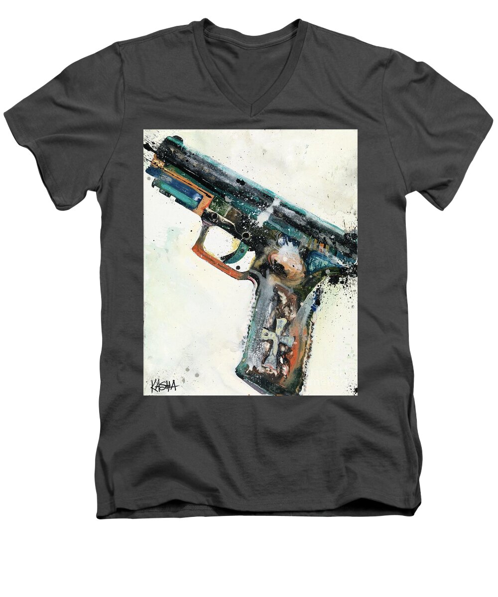 Gun Men's V-Neck T-Shirt featuring the painting Preach by Kasha Ritter