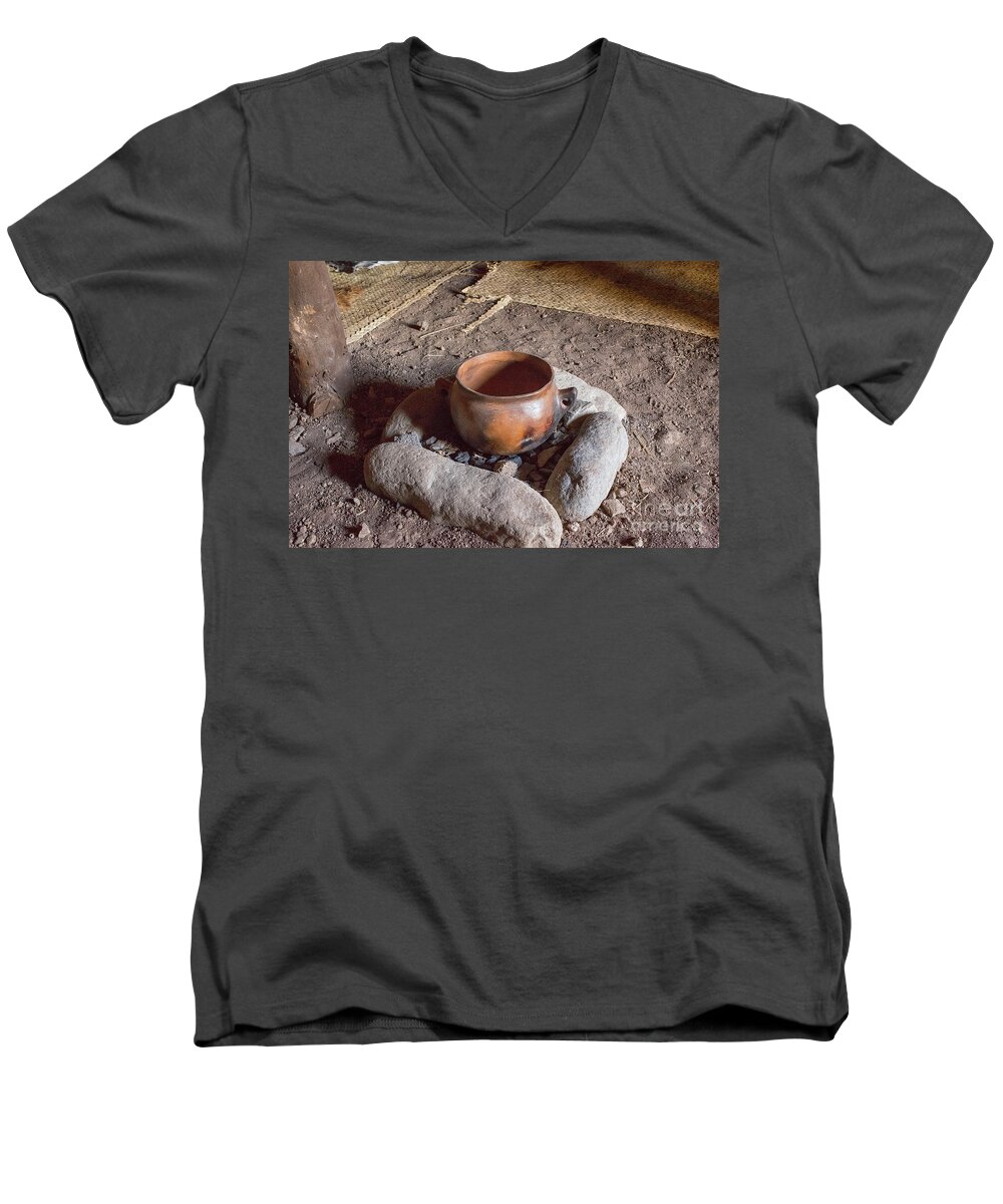 Ancient Men's V-Neck T-Shirt featuring the photograph Prehistoric cooking by Patricia Hofmeester