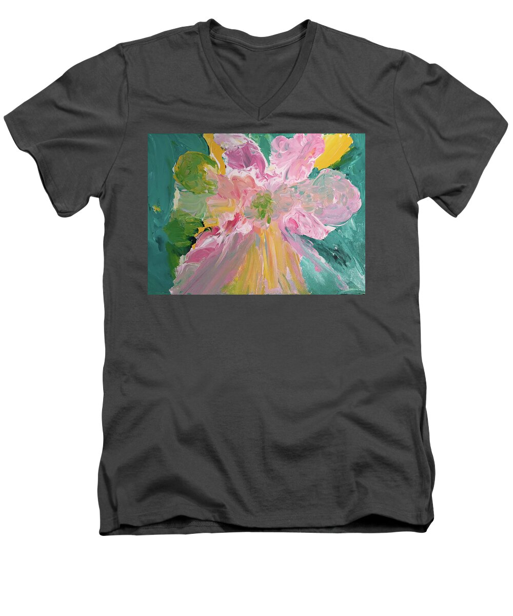 Pinks Men's V-Neck T-Shirt featuring the painting Pretty in Pastels by Karen Nicholson