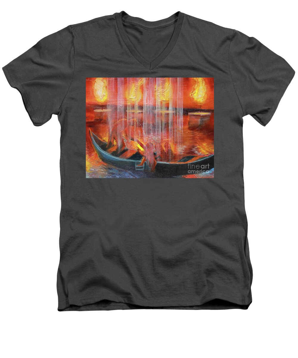 Melchizedek Men's V-Neck T-Shirt featuring the painting Prophetic Message Sketch 45 Detail of boat by Anne Cameron Cutri