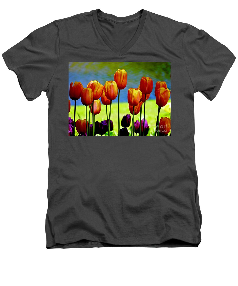 Flowers Men's V-Neck T-Shirt featuring the photograph Proud Tulips by Michael Cinnamond