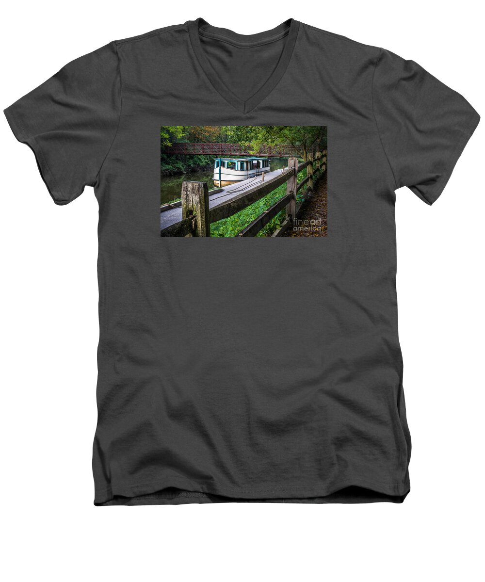 Providence Metropark Men's V-Neck T-Shirt featuring the photograph Providence Metropark Erie Canal by Michael Arend