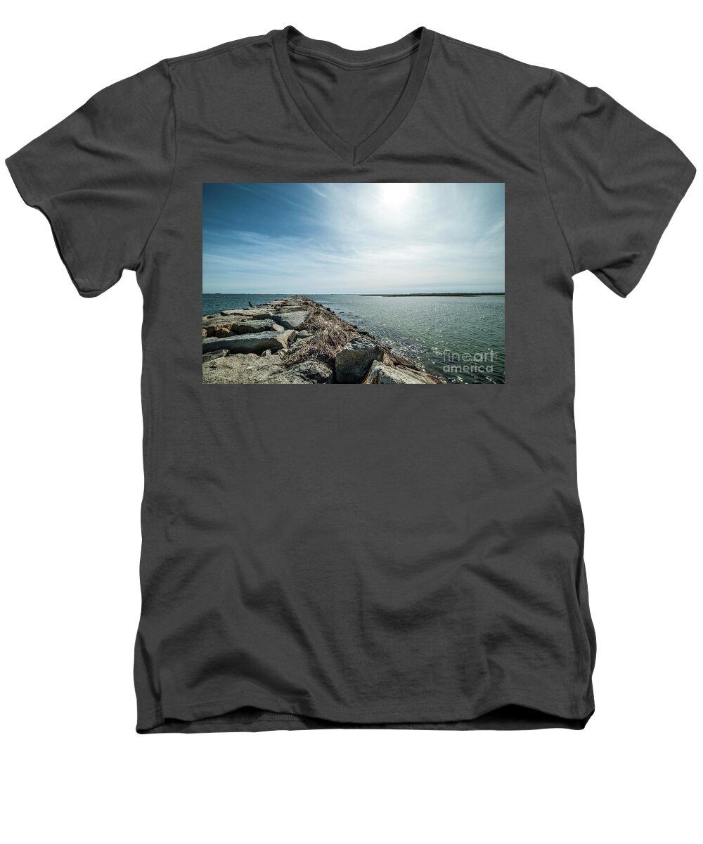 Provincetown Men's V-Neck T-Shirt featuring the photograph Provincetown Breakwater by Michael James