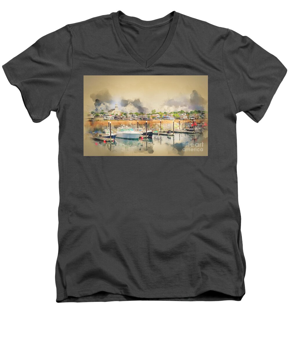 Provincetown Men's V-Neck T-Shirt featuring the photograph Provincetown Harbor Cape Cod by Jack Torcello