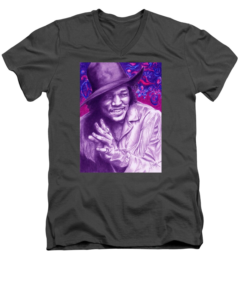 Hendrix Men's V-Neck T-Shirt featuring the drawing Psychedelic Jimi by Kathleen Kelly Thompson