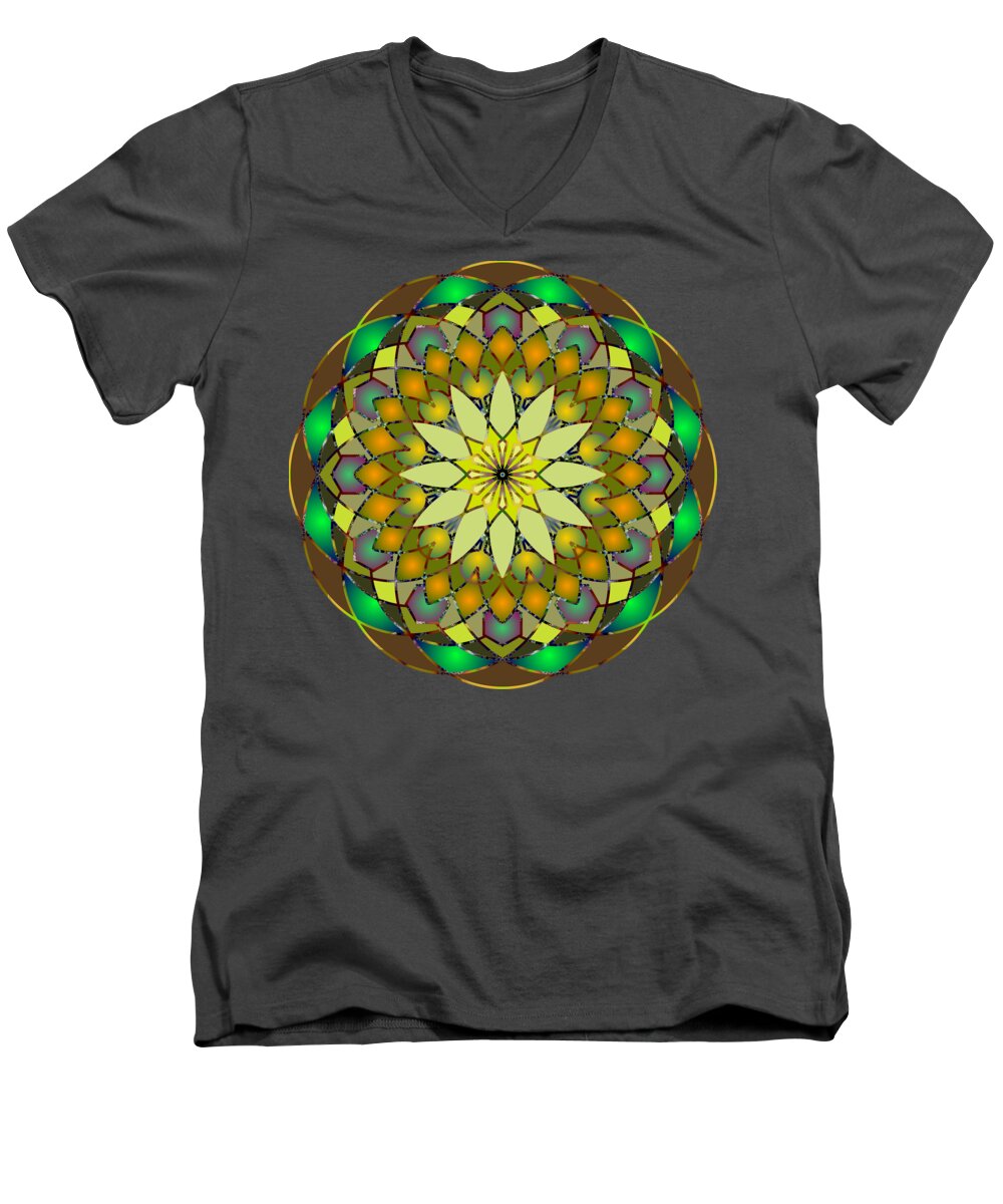 Mandala Men's V-Neck T-Shirt featuring the digital art Psychedelic Mandala 008 A by Larry Capra