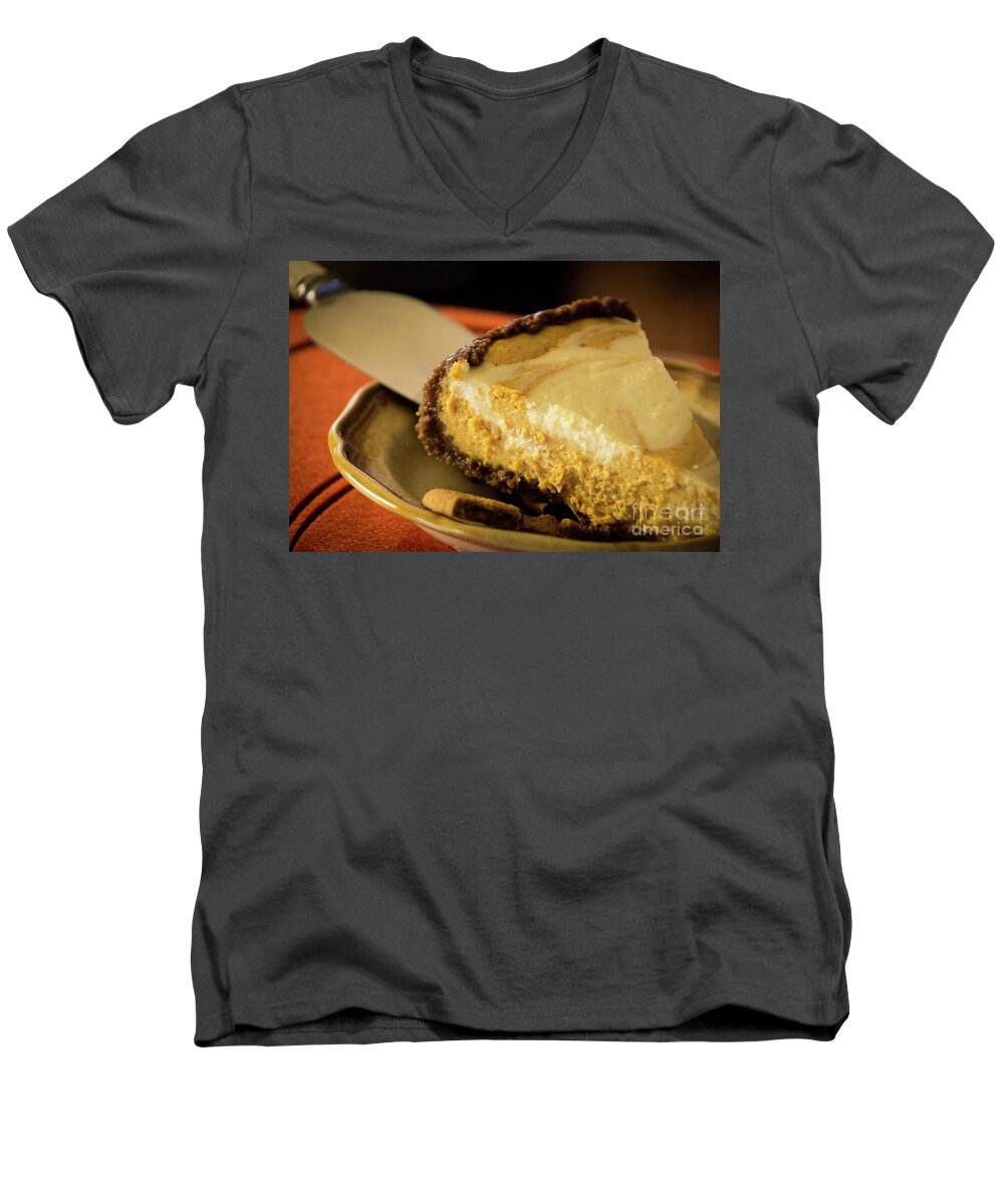 Pumpkin Men's V-Neck T-Shirt featuring the photograph Pumpkin Pie Cheese Cake by Deborah Klubertanz