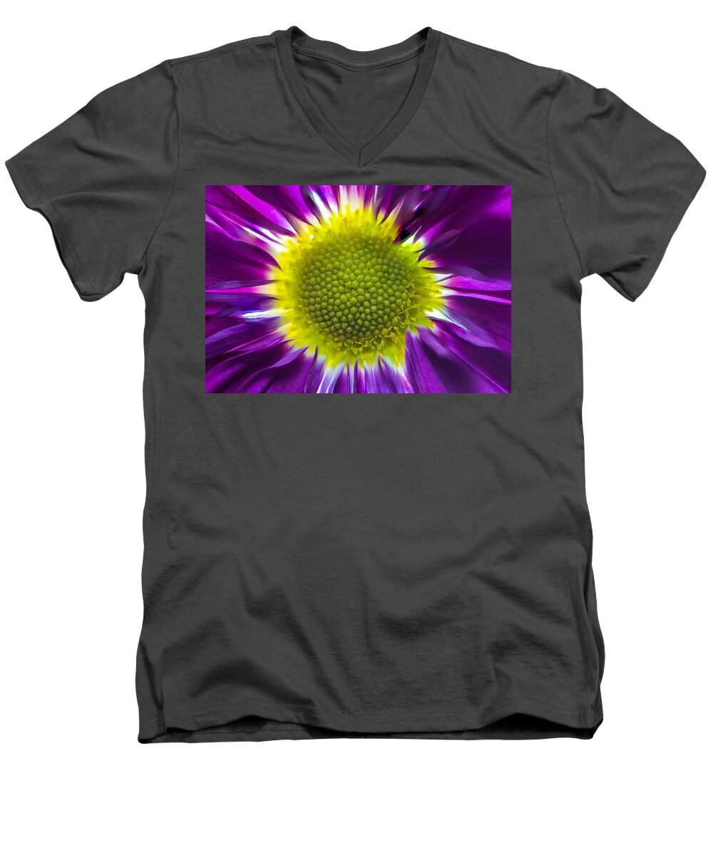 Daisy Men's V-Neck T-Shirt featuring the photograph Purple Burst by Tammy Ray