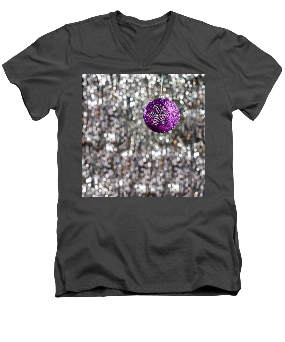 Advent Men's V-Neck T-Shirt featuring the photograph Purple Christmas Bauble by U Schade