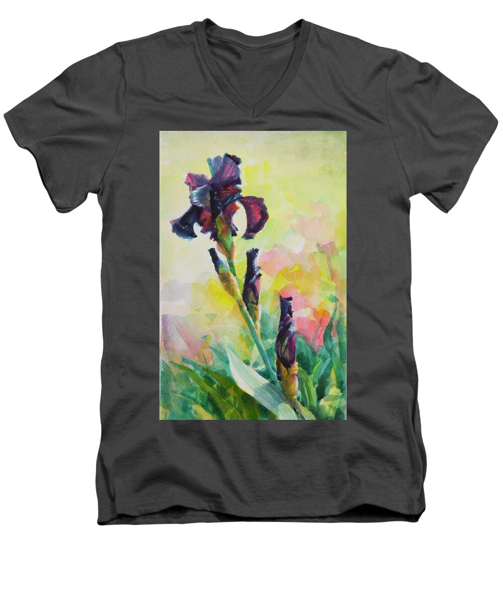 Flower Men's V-Neck T-Shirt featuring the painting Purple Iris by Steve Henderson