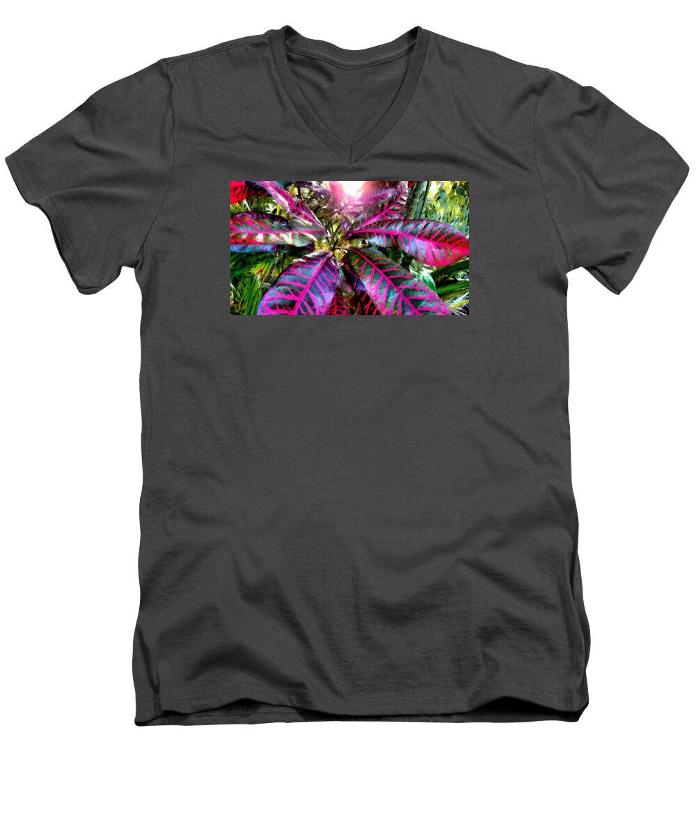Flora Men's V-Neck T-Shirt featuring the painting Purple Paradise by Lelia DeMello