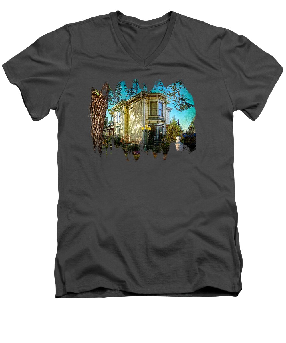 Hdr Men's V-Neck T-Shirt featuring the photograph House With The Purple Swing by Thom Zehrfeld