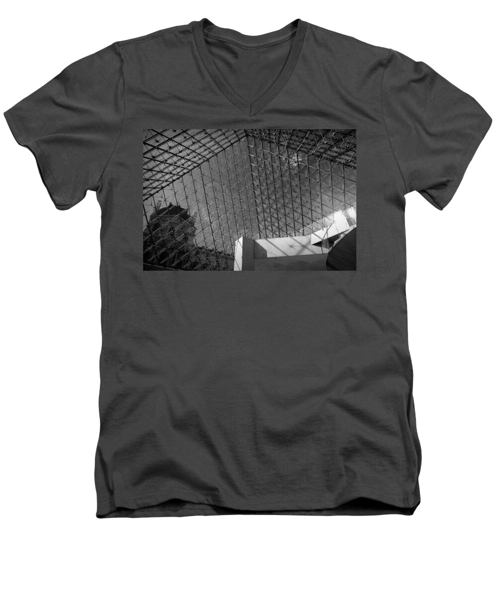 Architecture Men's V-Neck T-Shirt featuring the photograph Pyramide du Louvre by Sebastian Musial