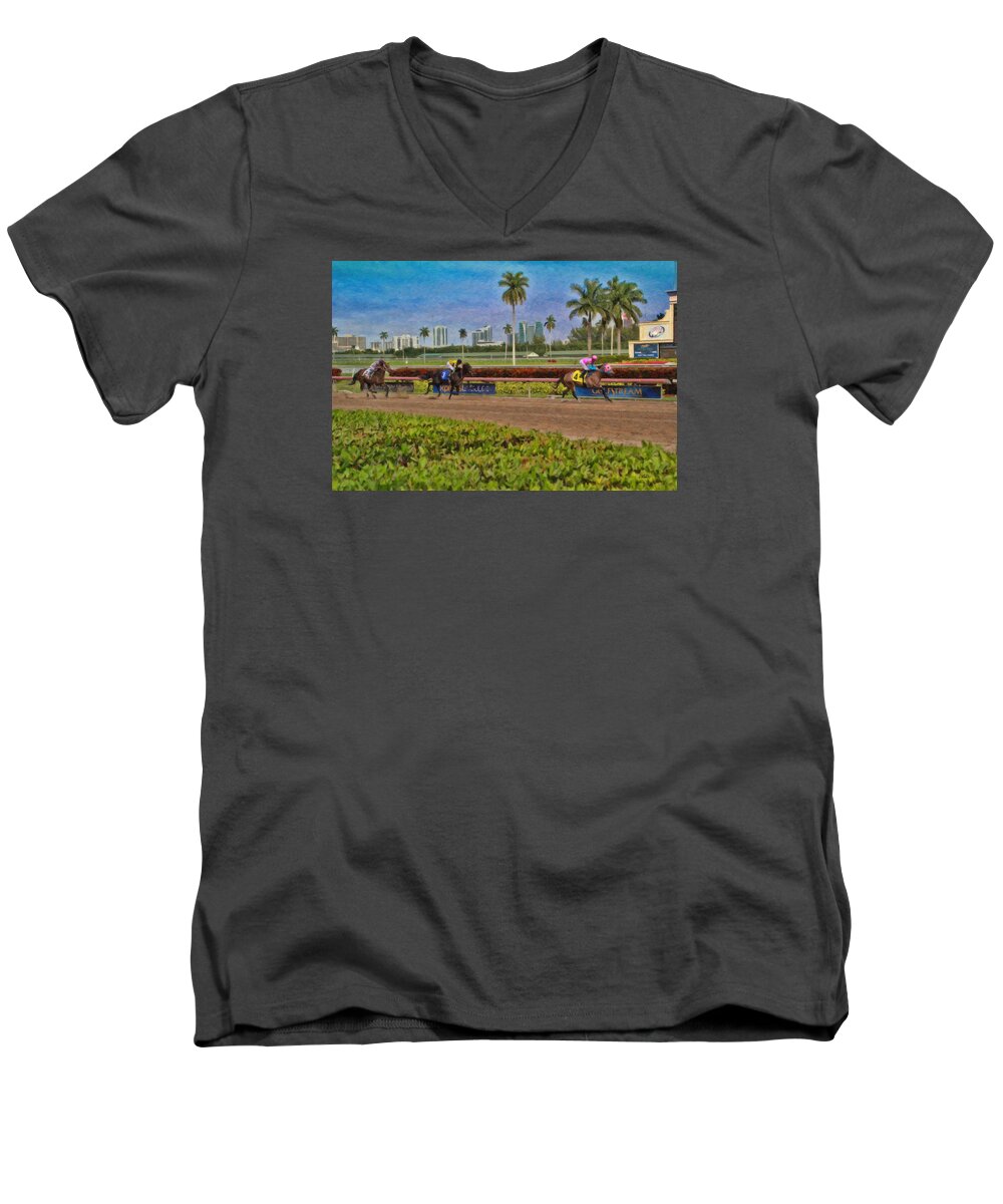 Landscape Men's V-Neck T-Shirt featuring the painting Race Day - TRK20158642 by Dean Wittle