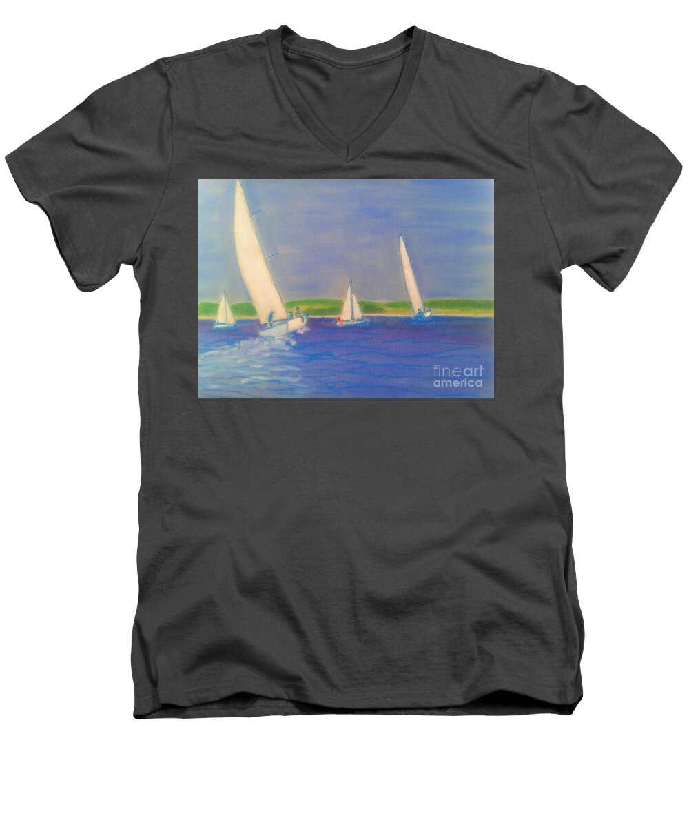 Pastels Men's V-Neck T-Shirt featuring the pastel Racing off Chester by Rae Smith