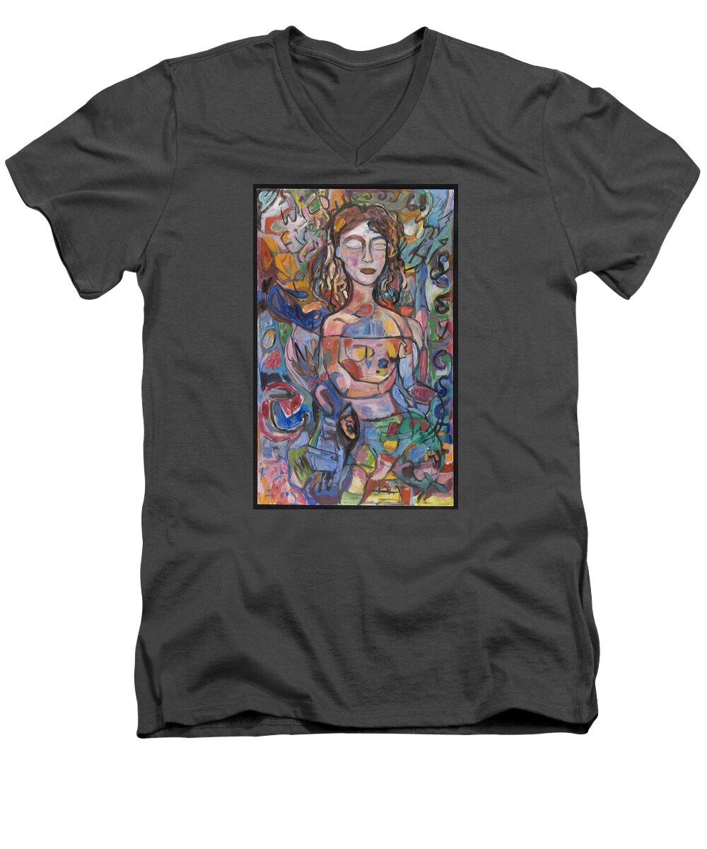 Oil Men's V-Neck T-Shirt featuring the painting Radiance by Mykul Anjelo