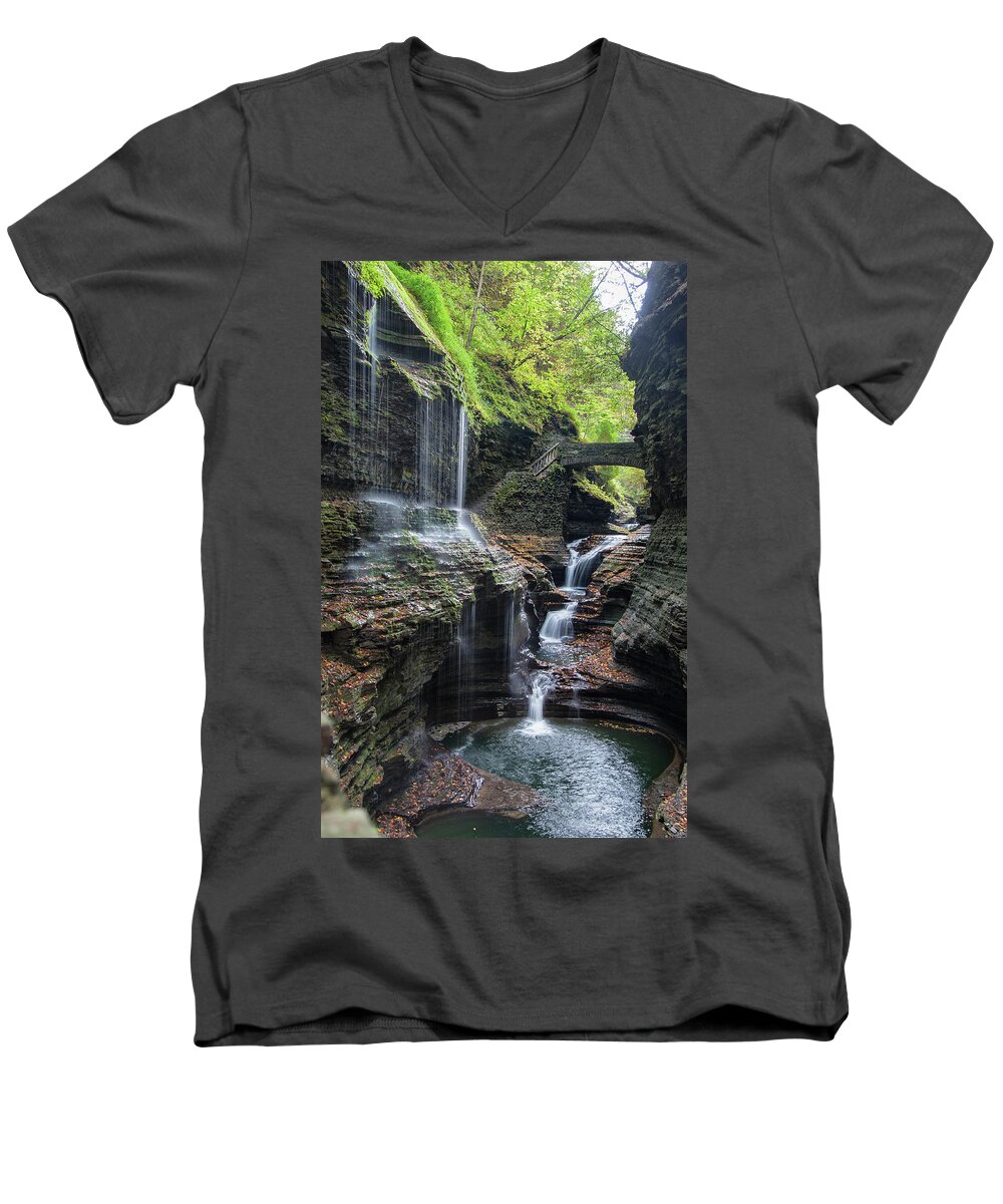 Rainbow Men's V-Neck T-Shirt featuring the photograph Rainbow Falls, NY by Jack Nevitt