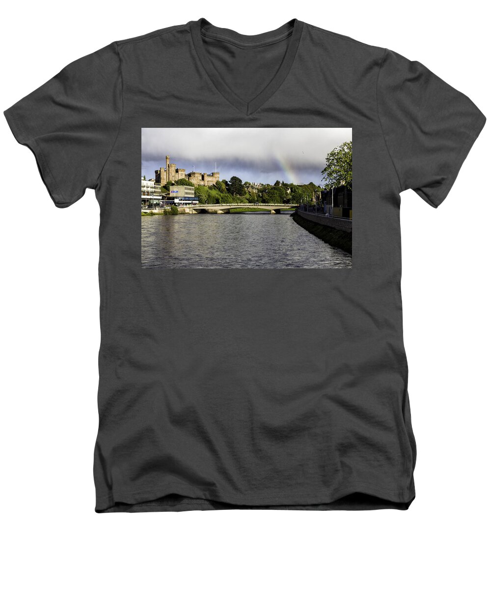 Rainbow Men's V-Neck T-Shirt featuring the photograph Rainbow Over Inverness by Fran Gallogly