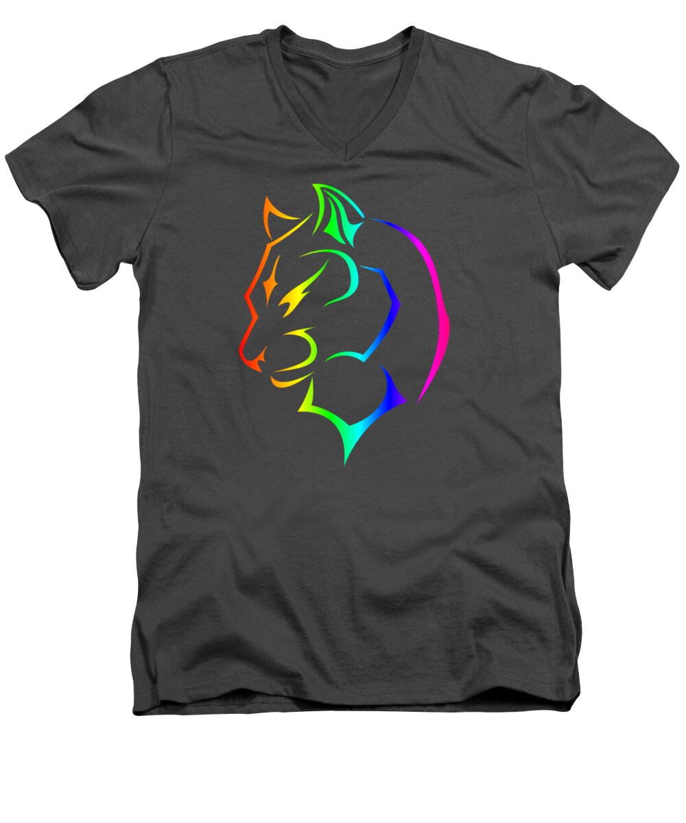 Rainbow Men's V-Neck T-Shirt featuring the digital art Rainbow Panther by Frederick Holiday