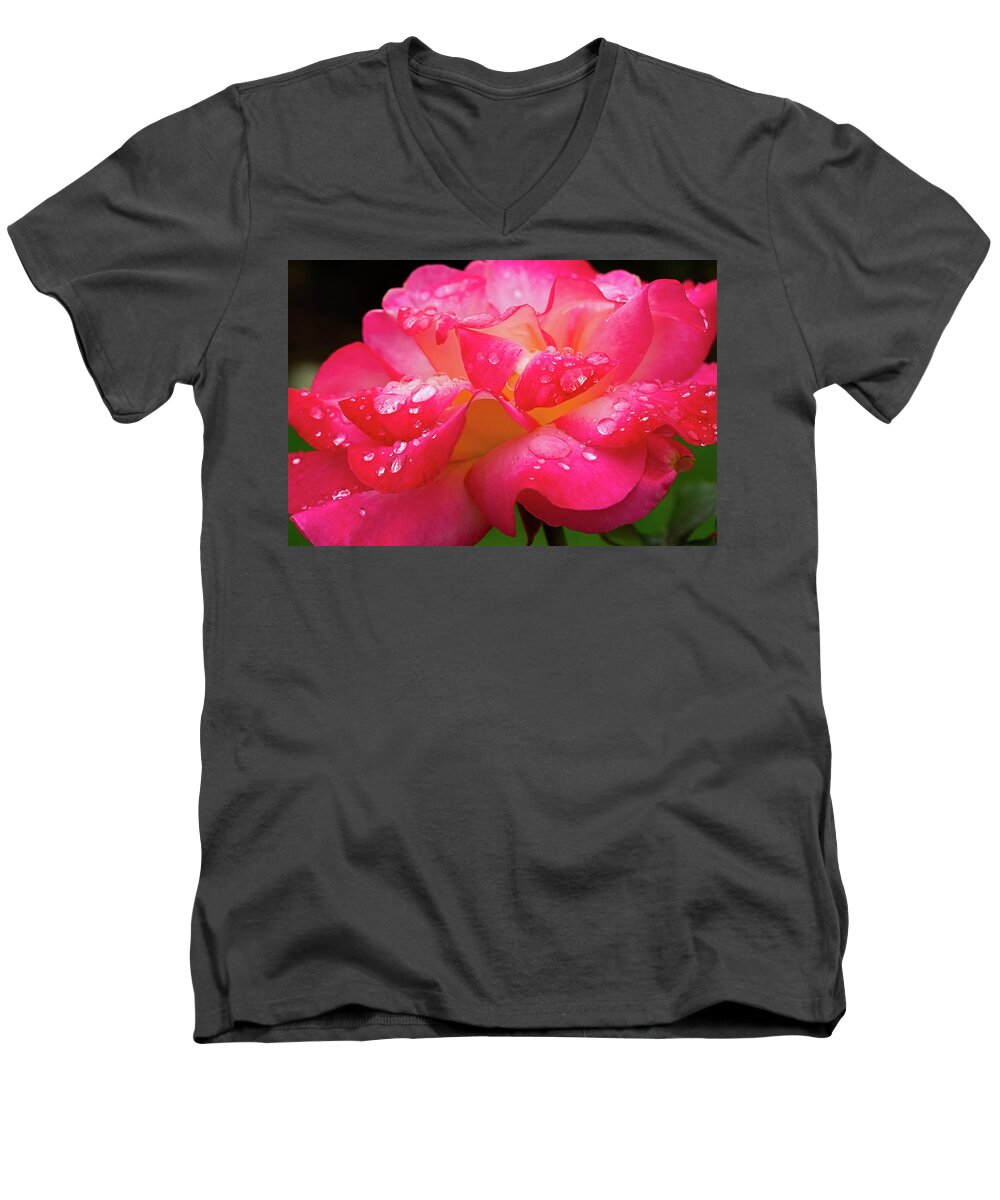 Rose Men's V-Neck T-Shirt featuring the photograph Rainbow Sorbet Raindrops by Ken Stanback