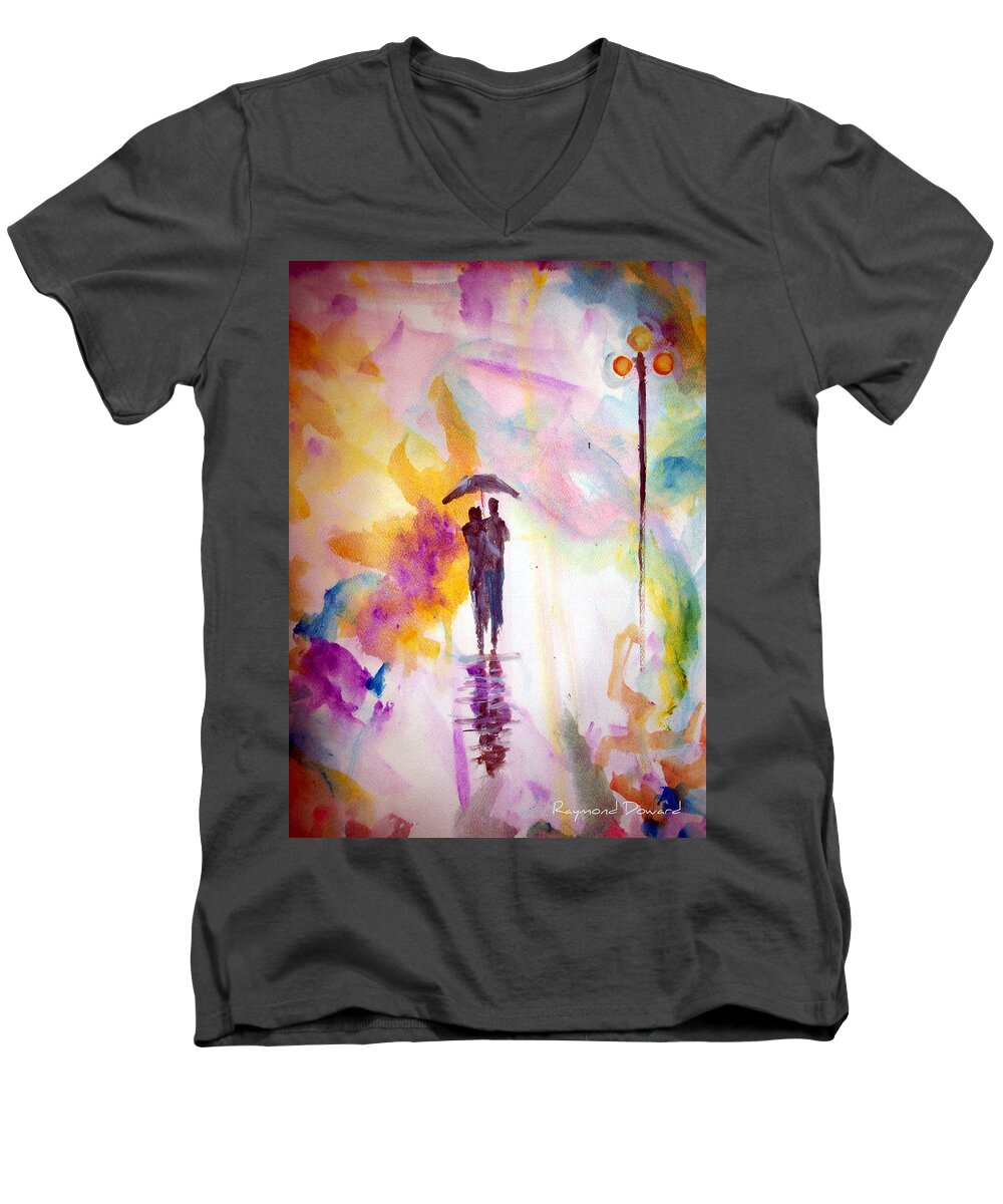 Art Men's V-Neck T-Shirt featuring the painting Rainbow Walk of Love by Raymond Doward