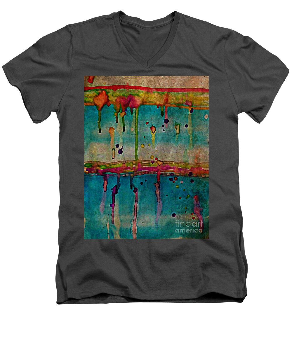 Rainy Day Men's V-Neck T-Shirt featuring the painting Rainy Day by Diamante Lavendar