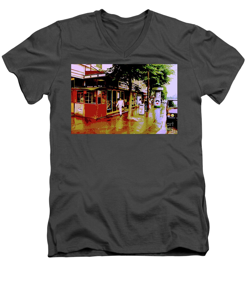 Paris Men's V-Neck T-Shirt featuring the painting Rainy day in Paris by CHAZ Daugherty