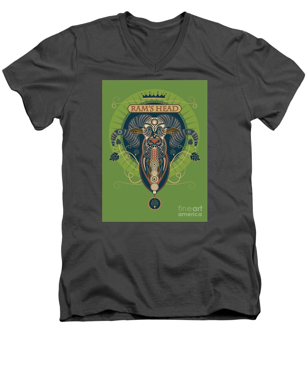 Ram Men's V-Neck T-Shirt featuring the digital art Rams Head by Mike Massengale