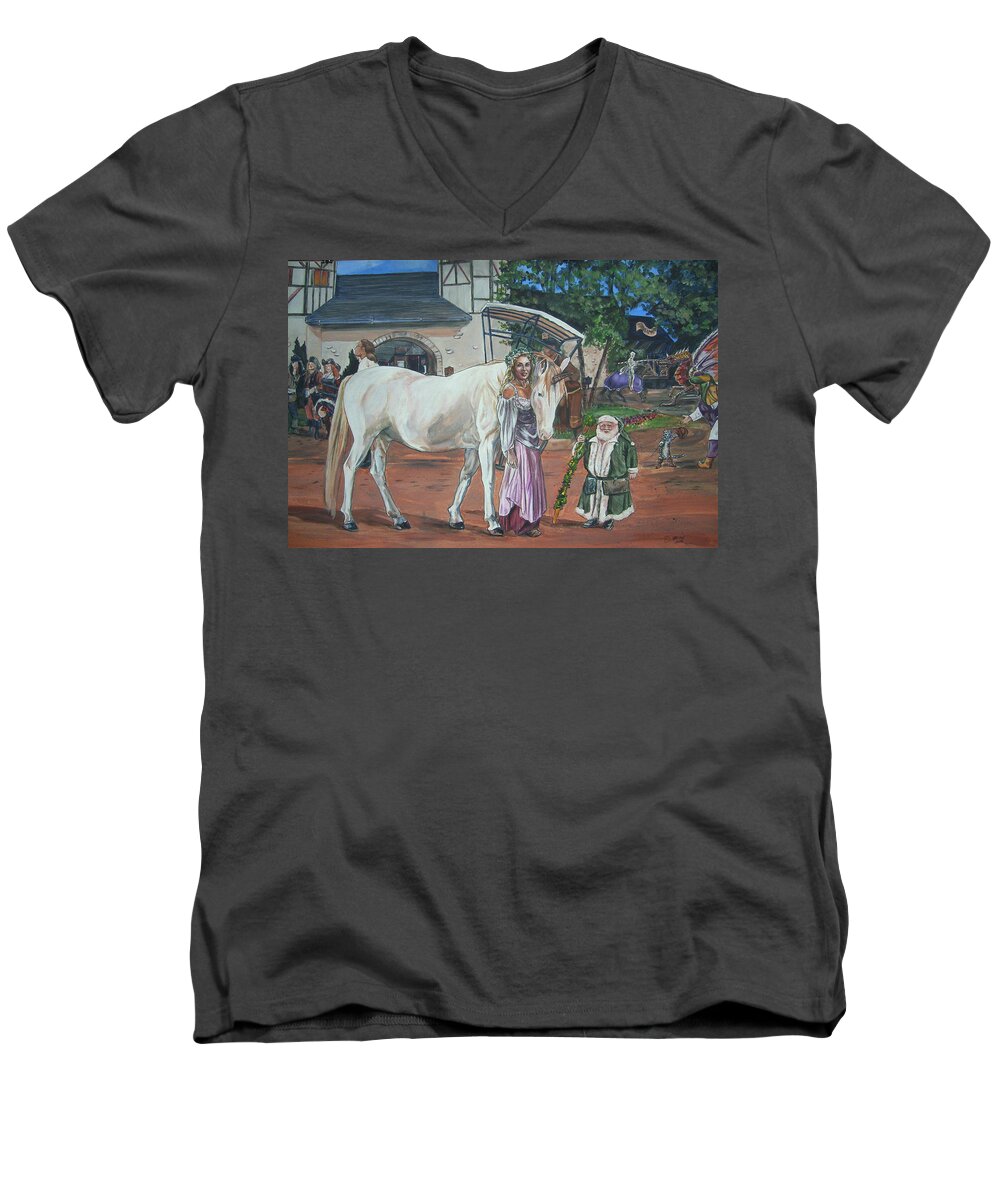 Renaissance Men's V-Neck T-Shirt featuring the painting Real Life In Her Dreams by Bryan Bustard