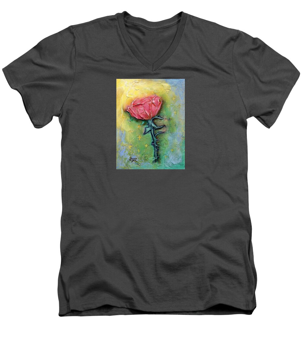 Rose Men's V-Neck T-Shirt featuring the mixed media Reborn by Terry Webb Harshman