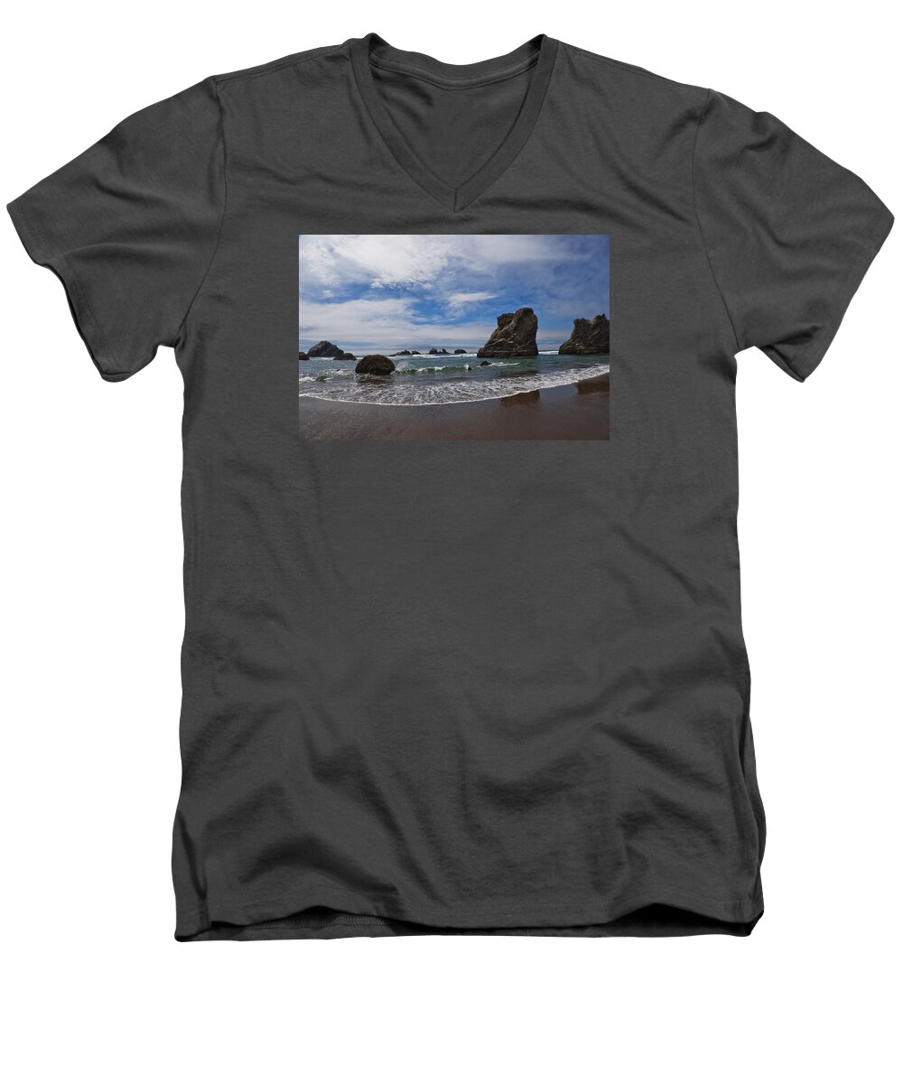 Adria Trail Men's V-Neck T-Shirt featuring the photograph Receding Wave by Adria Trail