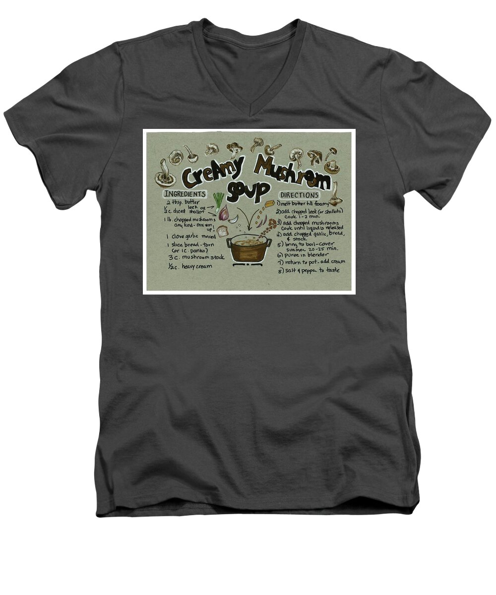 Soup Men's V-Neck T-Shirt featuring the painting Recipe Mushroom Soup by Diane Fujimoto