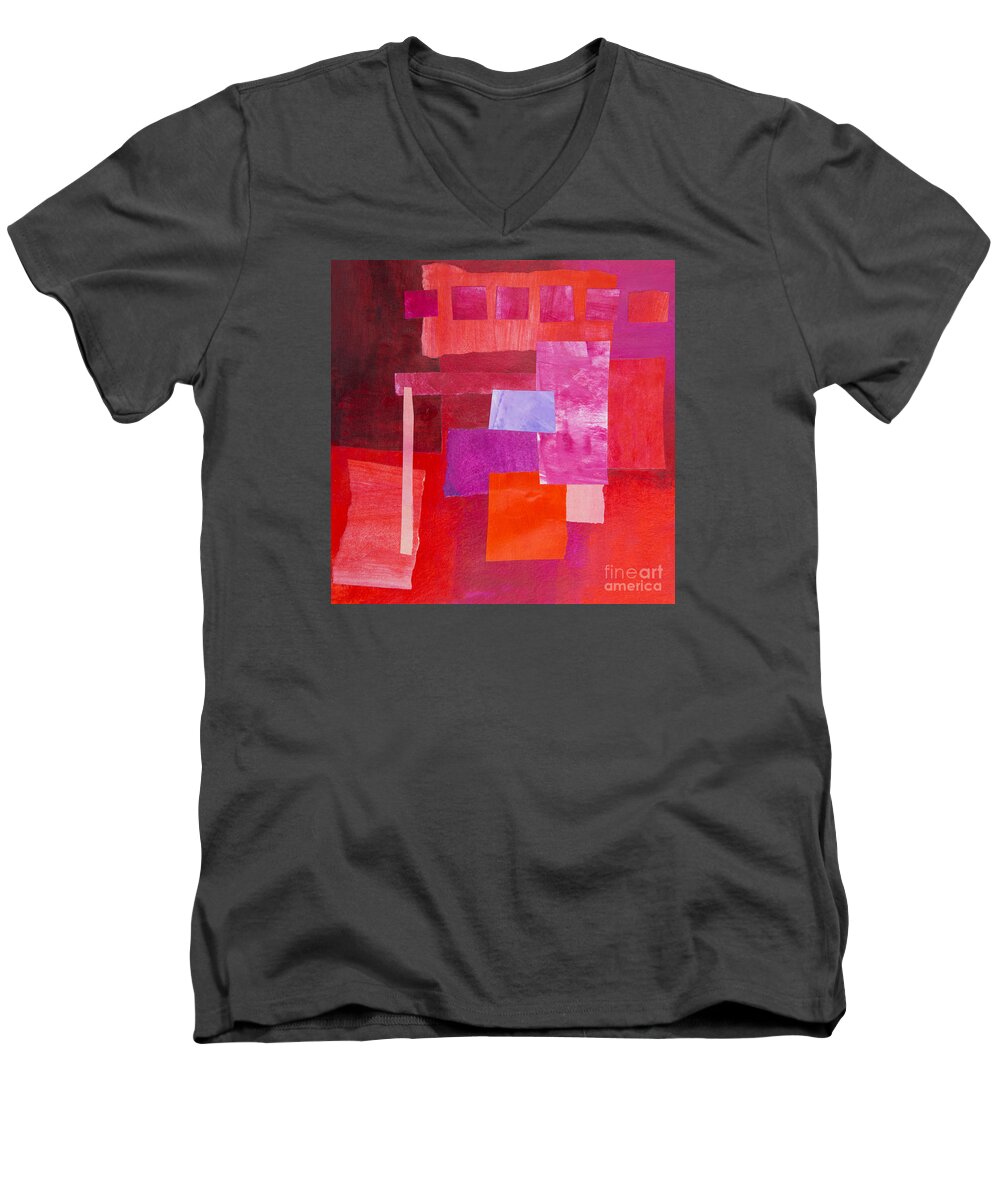 Red Men's V-Neck T-Shirt featuring the mixed media Red 2 by Elena Nosyreva