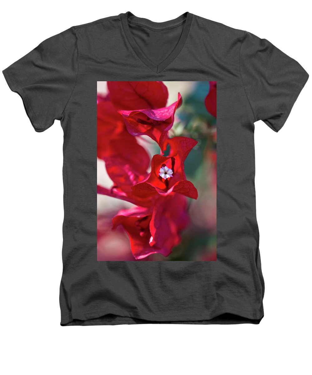 Red Men's V-Neck T-Shirt featuring the photograph Red Bougainvillea by Susie Weaver