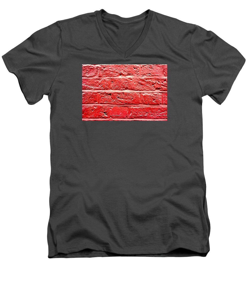 Abstract Men's V-Neck T-Shirt featuring the photograph Red brick wall by Tom Gowanlock