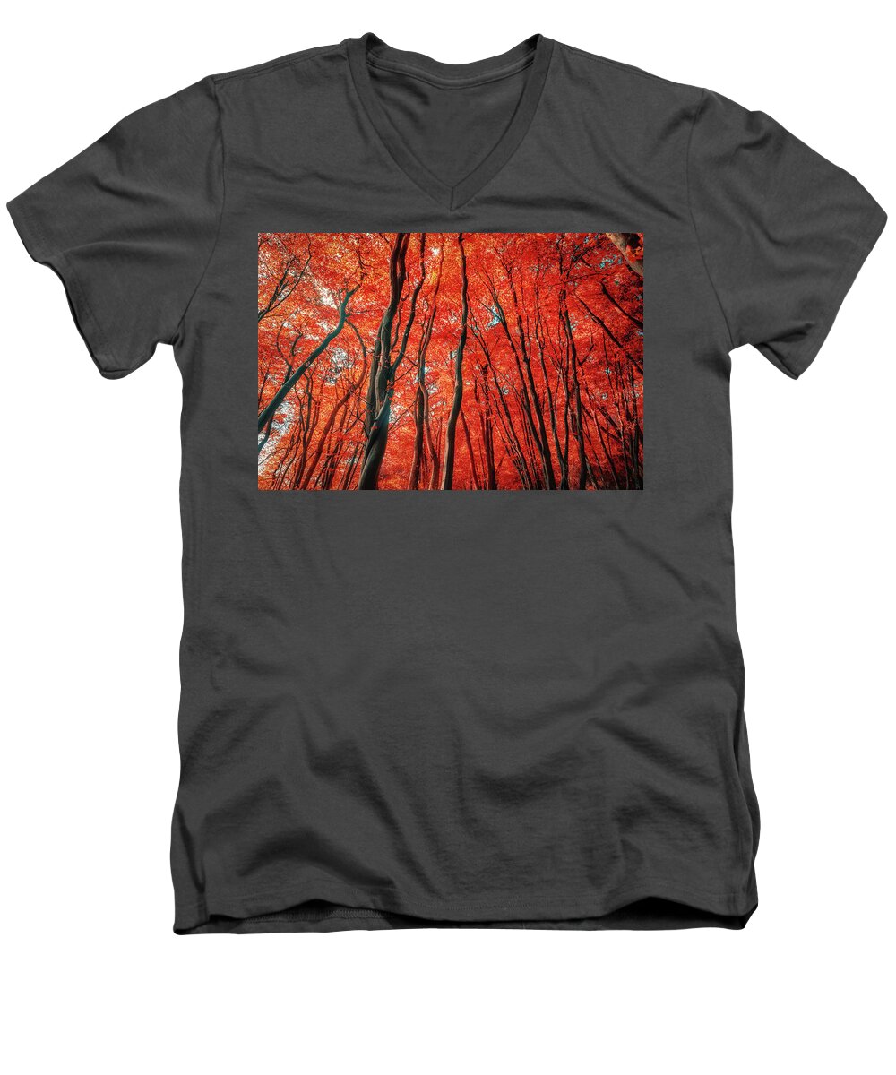 Red Forest Men's V-Neck T-Shirt featuring the photograph Red Forest of Sunlight by John Williams