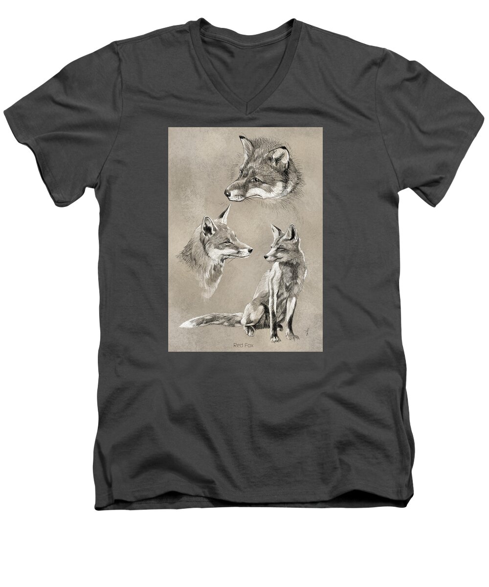 Fox Men's V-Neck T-Shirt featuring the digital art Red Fox by Arie Van der Wijst