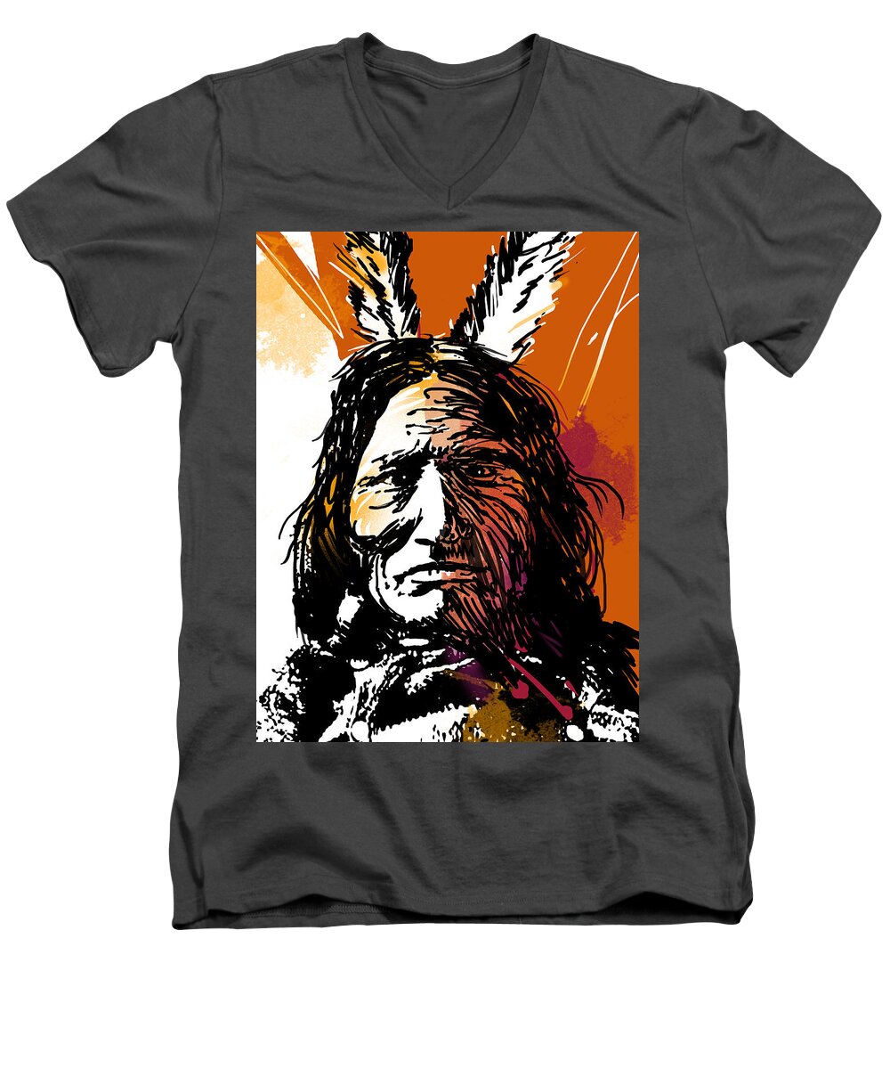 Native American Men's V-Neck T-Shirt featuring the painting Red Horse by Paul Sachtleben