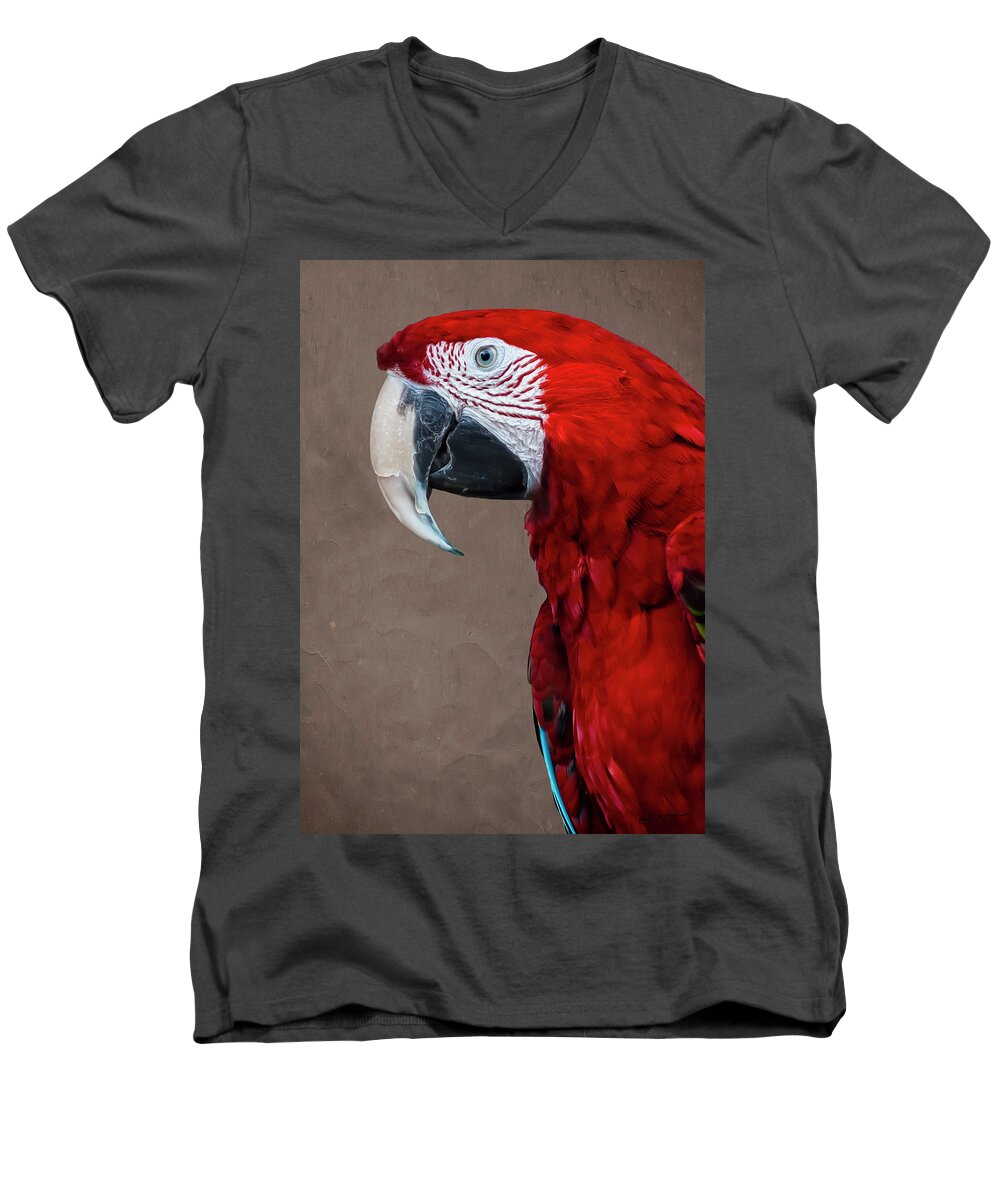 Bird Men's V-Neck T-Shirt featuring the photograph Red Macaw by Mark Myhaver