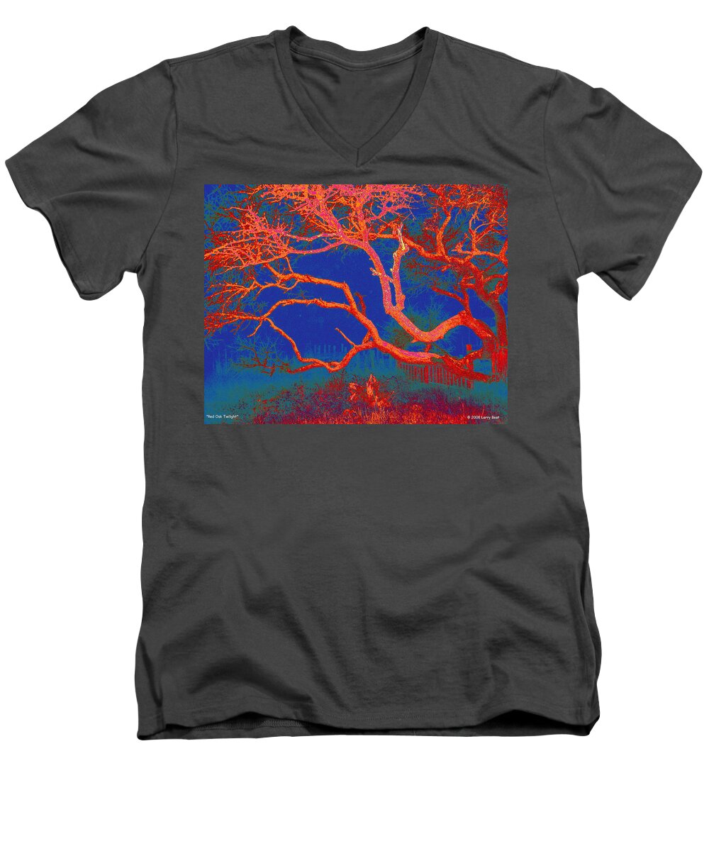 Red Men's V-Neck T-Shirt featuring the photograph Red Oak Twilight by Larry Beat