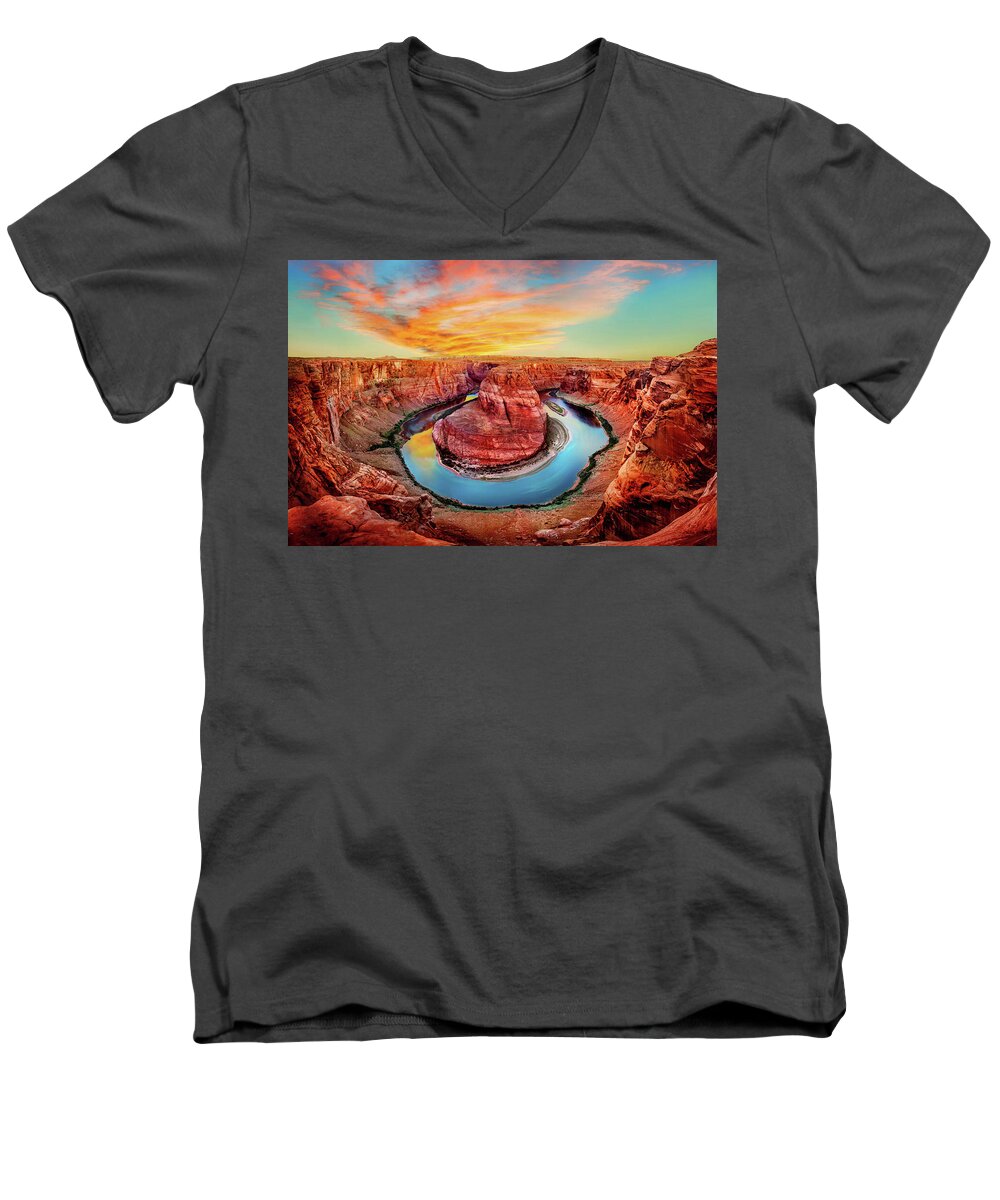Horseshoe Bend Men's V-Neck T-Shirt featuring the photograph Red Planet by Az Jackson