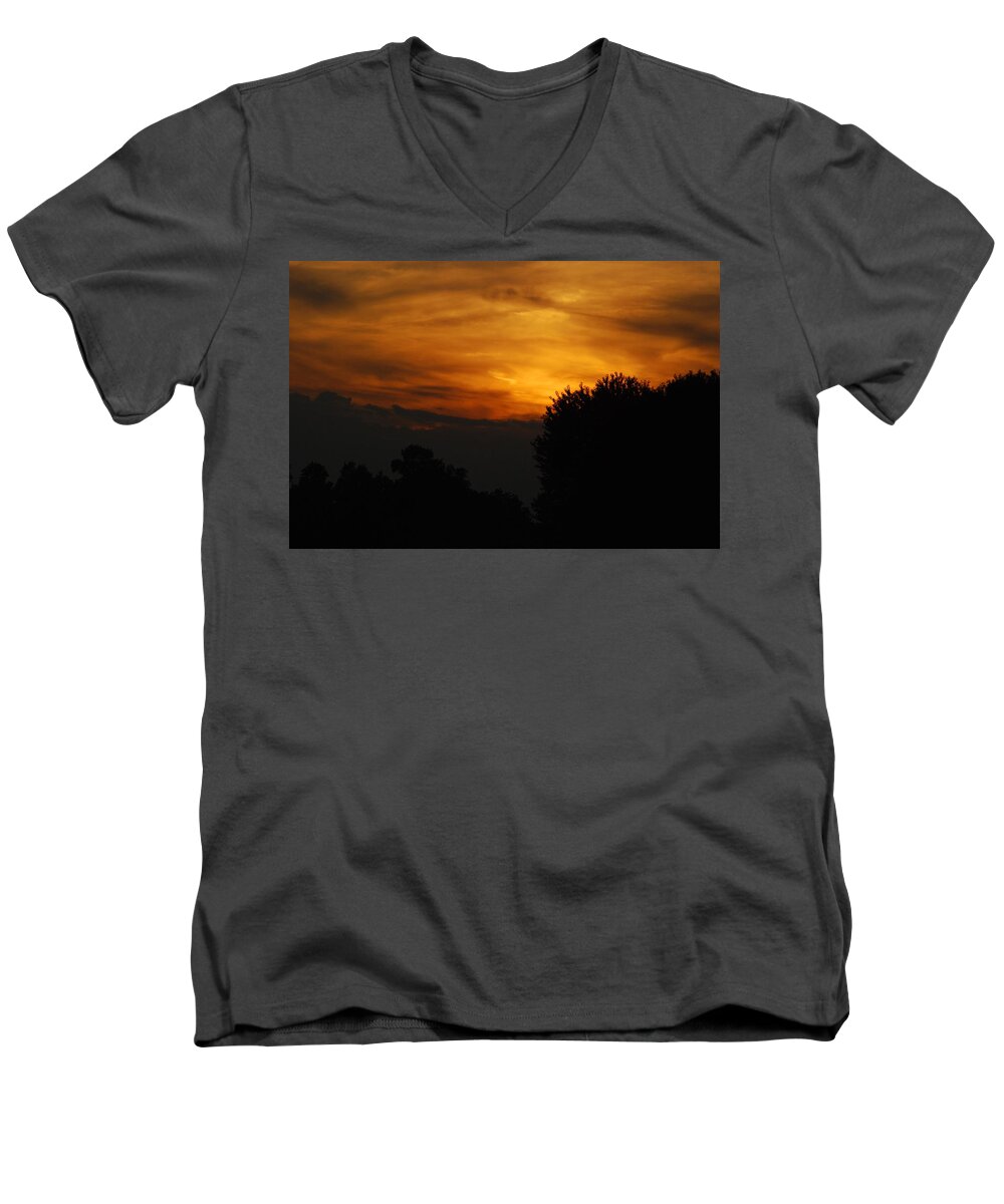 Red Men's V-Neck T-Shirt featuring the photograph Red Red Sunset by Wanda Jesfield