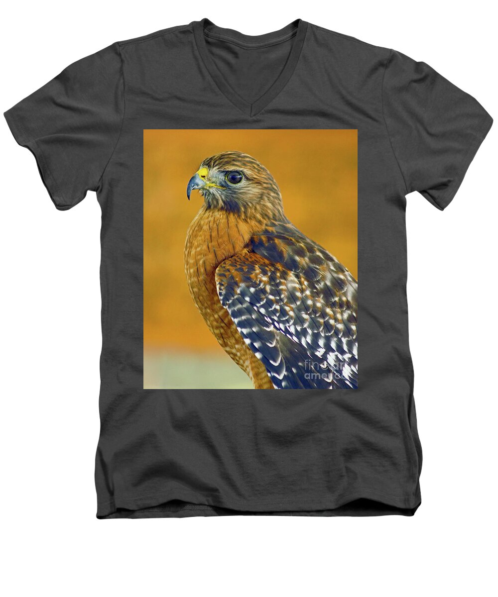 Bird Men's V-Neck T-Shirt featuring the photograph Red Shouldered Hawk by Larry Nieland