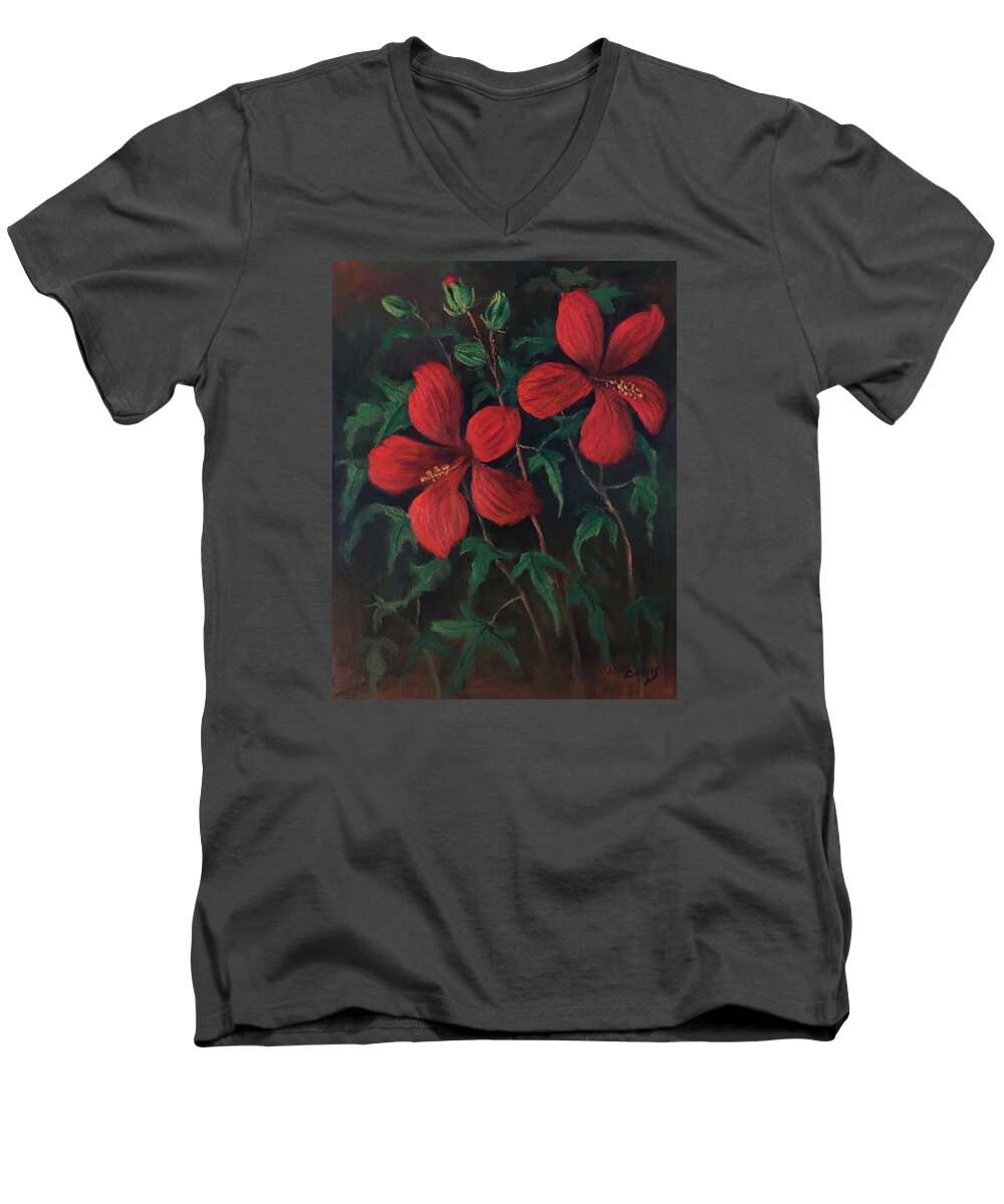 Flower Men's V-Neck T-Shirt featuring the painting Red Soldiers by Rand Burns