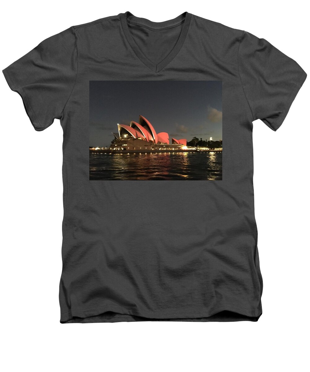 Red Sydney Opera House Men's V-Neck T-Shirt featuring the photograph Red Sydney Opera House by Sandy Taylor