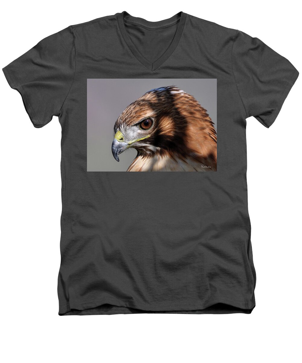 Beak Men's V-Neck T-Shirt featuring the photograph Redtail Hawk by Tim Kathka