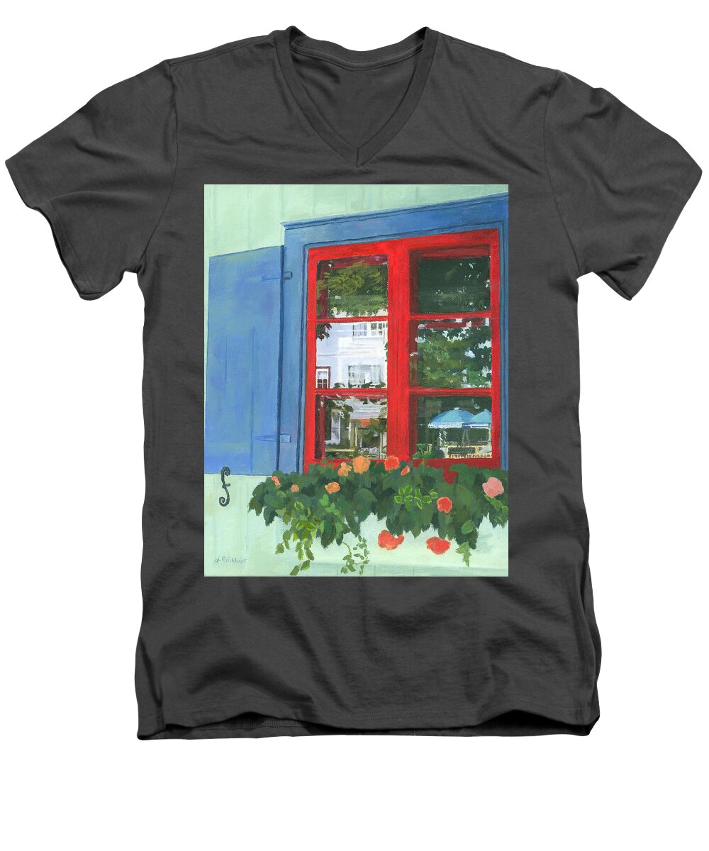 Window Men's V-Neck T-Shirt featuring the painting Reflecting Panes by Lynne Reichhart